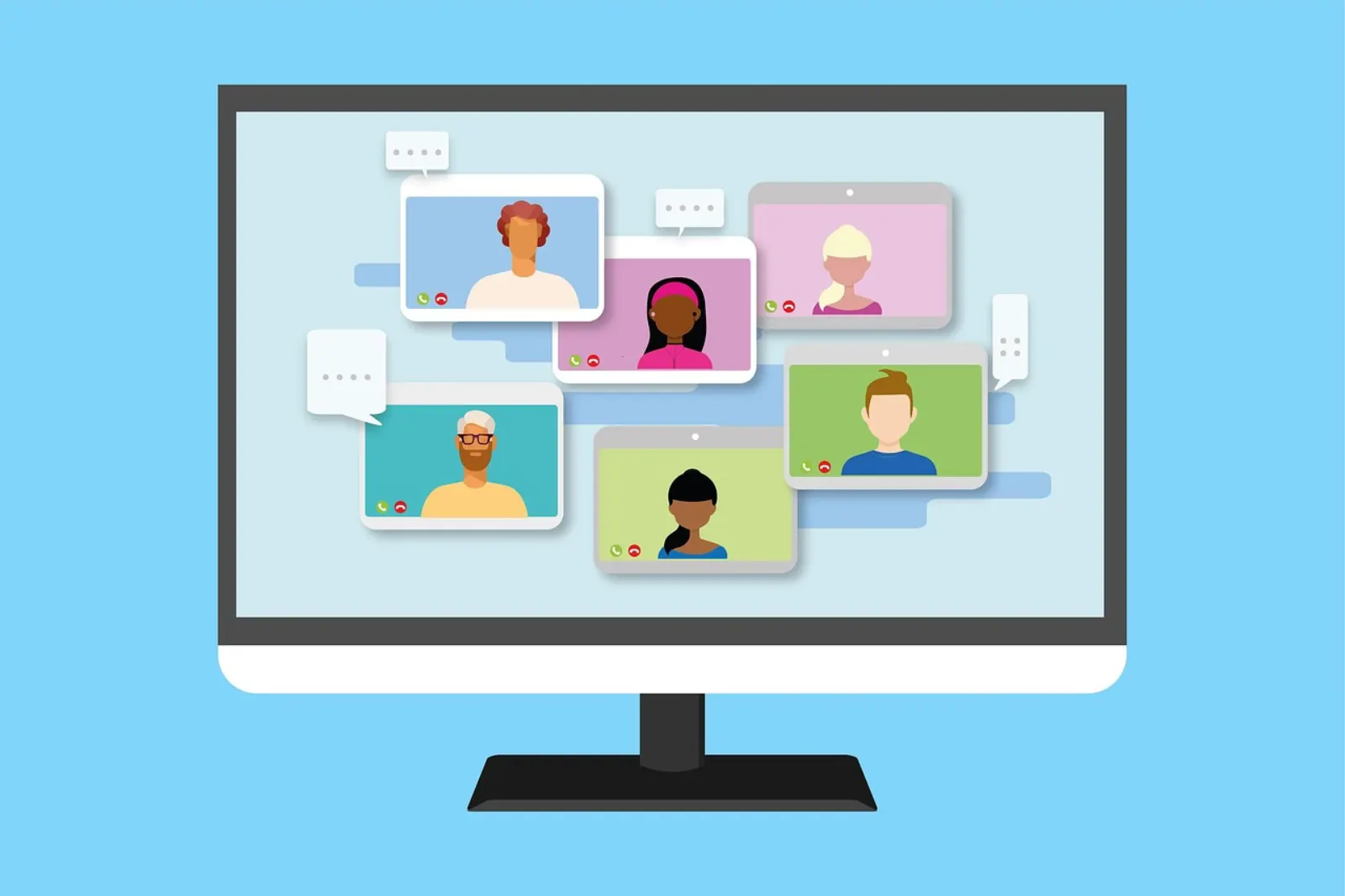 Microsoft Teams Video-Call mit mehreren Teilnehmern — hybride Zusammenarbeit zwischen Büro und Homeoffice in Hamburg